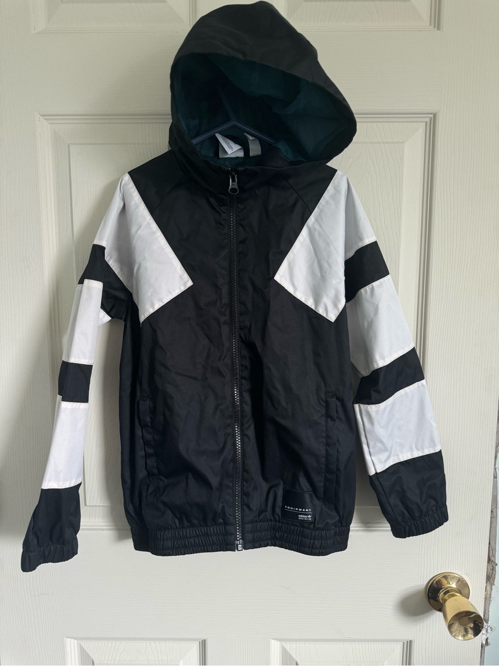 adidas Kids Black & White Hooded Rain Jacket